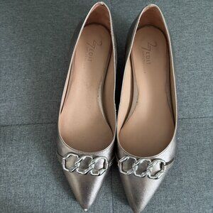 Naturalizer Edit 27 Metallic Leather Pointed Flats with Silver Buckle